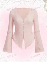 Solid Button Front Asymmetrical Hem Top